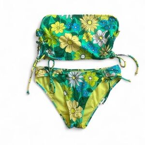 Y2K Green Floral Bikini Set